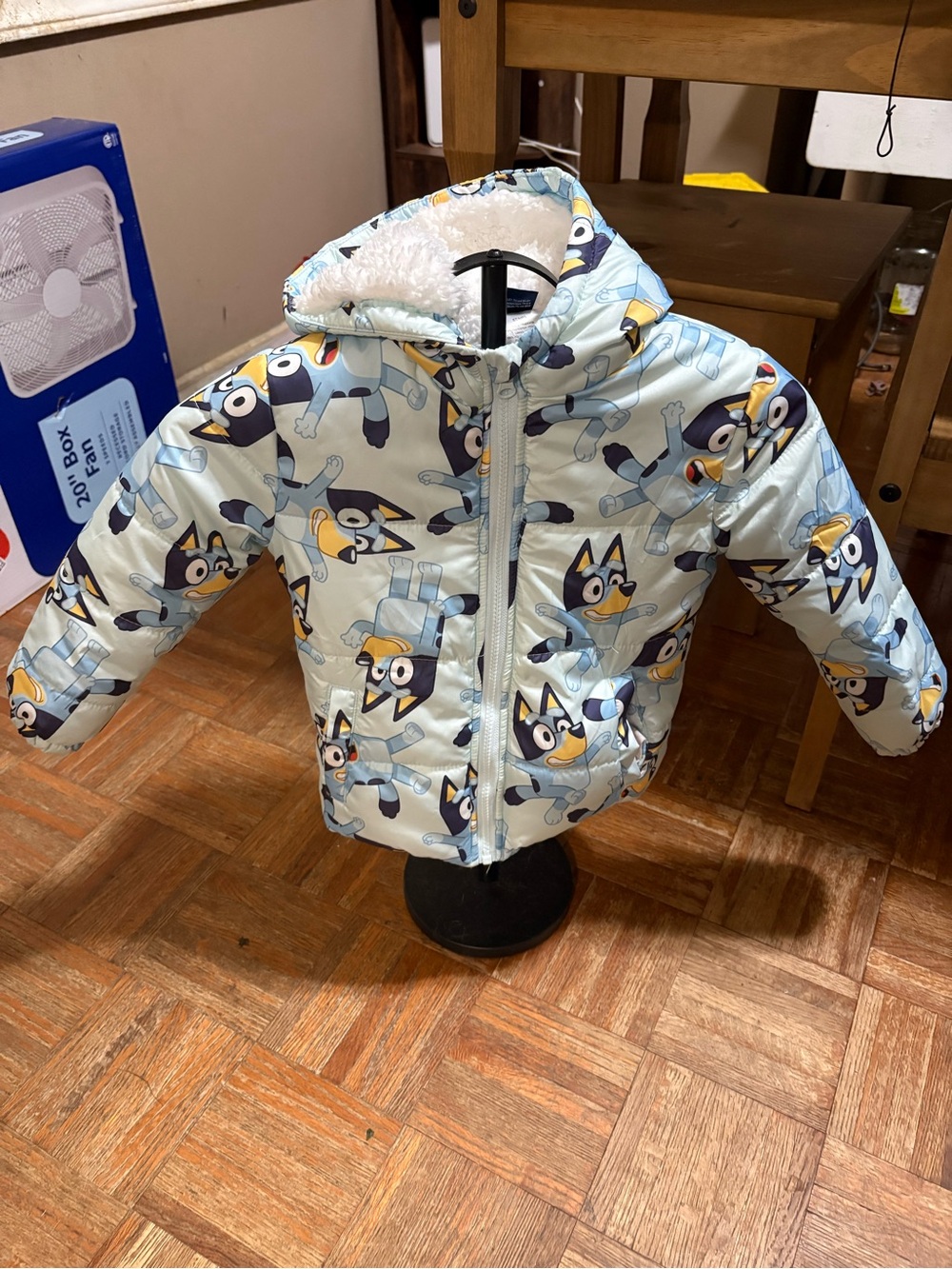 Kids Light Blue Bluey Puffer Jacket with Hood